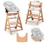 hauck Chaise Haute Bébé Evolutive en Bois Beta+ Set avec Siège Bébé Eco - Inclus Coussin d'Assise et Plateau Repas, dès la Naissance - Naturel