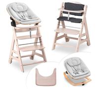 hauck Chaise Haute Bébé Evolutive en Bois Beta+ Set avec Siège Bébé Eco - Inclus Coussin d'Assise et Plateau Repas, dès la Naissance - Whitewashed
