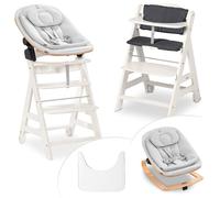 hauck Chaise Haute Bébé Evolutive en Bois Beta+ Set avec Siège Bébé Eco - Inclus Coussin d'Assise et Plateau Repas, dès la Naissance - Blanc