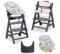 hauck Chaise Haute Bébé Evolutive en Bois Beta+ Set avec Siège Bébé Eco - Inclus Coussin d'Assise et Plateau Repas, dès la Naissance - Gris Foncé