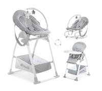 hauck Chaise Haute Bébé Sit N Relax 3en1, Inclus Transat Balancelle Bebe avec Arche de Jeux, De Naissance à 15 kg, Réglable en Hauteur, Tablette Repas, Roues, Panier, Pliable, Stretch Gris