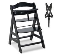 Hauck Chaise haute bébé Alpha Plus – Évolutive dès 6 mois, Harnais 5 points, Bois FSC, Noir