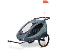 hauck Remorque Velo et Poussette Dryk Duo Plus avec Suspension, Chariot Enfant 2 Places (6-48 Mois), Inclus Barre d'Attelage, Roue, Fanion, Lumière, Pliable, Coffre XL - Bleu Foncé