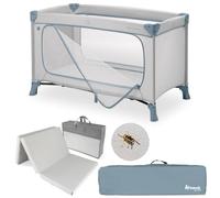 hauck Lit Parapluie Bébé avec Matelas Dream N Play Plus - Dusty Blue | Lit voyage bébé pliable avec moustiquaire, ouverture latérale et sac de transport