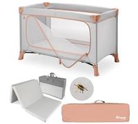 hauck Lit Parapluie Bébé avec Matelas Dream N Play Plus - Dusty Cork | Lit voyage bébé pliable avec moustiquaire, ouverture latérale et sac de transport