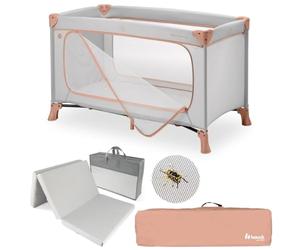 hauck Lit Parapluie Bébé avec Matelas et Moustiquaire Dream N Play Plus, Lit Voyage Bébé Pliable avec Ouverture Latérale et Sac de Transport - Dusty Cork