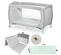 hauck Lit Parapluie Bébé avec Matelas Sleep N Play Go Plus - Dusty Mint | Lit voyage bébé pliable avec moustiquaire, roulettes, ouverture latérale et sac de transport