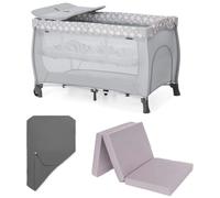 hauck Lit Parapluie Sleep N Play Center - avec Nacelle Nouveau-né, Table à Langer, Matelas et Drap-Housse - Lit Bebe Pliable de Voyage, Compact, dès la Naissance Jusqu’à 15 kg (Teddy Grey)