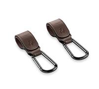 hauck Lot (2 Pièces) Crochet Poussette, Attache Sac a Langer Poussette - Style Cuir, Clips Mousqueton, Compatibilité Universelle, Multifonction - Brown