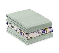 hauck (Lot de 3) Lange Bebe 4en1 Cuddle N Clean, en 100% Coton Mousseline, 80x80 cm, Lavable, Doux et Multi-Usage - Sage Beige Floral