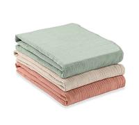 hauck (Lot de 3) Lange Bebe 4en1 Cuddle N Clean, en 100% Coton Mousseline, 80x80 cm, Lavable, Doux et Multi-Usage - Sage Beige Cork
