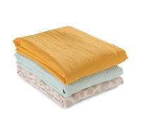 hauck (Lot de 3) Lange Bebe 4en1 Cuddle N Clean, en 100% Coton Mousseline, 80x80 cm, Lavable, Doux et Multi-Usage - Honey Mint Leo Natural