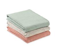 hauck (Lot de 3) Lange Bebe 4en1 Cuddle N Clean, en 100% Coton Mousseline, 80x80 cm, Lavable, Doux et Multi-Usage - Sage Beige Dots Cork