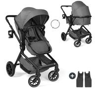 hauck Poussette 2 en 1 Convert N Care dès Naissance jusqu’à 22 kg - Nacelle Convertible en Siège Réversible - Protection UV 50+ - Roues Tout Terrain - Guidon Réglable - Adaptateurs Inclus - Gris Foncé