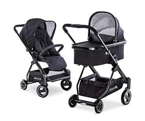 hauck Poussette Combinée avec Nacelle et Couvre Jambes Apollo Duo Set / dès la Naissance / Jusqu'à 25 kg en Charge / Réversible / Hauteur Réglable / Pliable Compacte / Réflecteurs / Noir