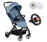 hauck Poussette Compacte Travel N Care Plus avec Volant Enfant, Pack Accessoires (Habillage Pluie Poussette et Moustiquaire) Naissance à 22 kg, Inclinable, UV50+, Pliage Compact - Vieux Bleu