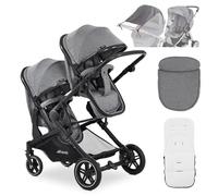 hauck Poussette Double Atlantic Twin dès la Naissance - Melange Grey | 2 nacelles transformables en sièges réversibles inclinables I Poussette jumeaux avec moustiquaires et pare-soleil UV50+