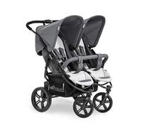 hauck Poussette Double pour Jumeaux ou Frères et Sœurs Roadster Duo SLX - Pliable Compacte, Position Allongée - Grand Panier, Grandes Roues - dès la Naissance à 15 kg Chacun (env 3 Ans), Gris Argenté