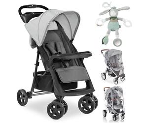 hauck Poussette Neo II avec kit d'accessoires XXL et animal de jeu Fehn - Poussette de sport avec mécanisme de pliage à une main, dossier réglable et protection contre la pluie - Gris