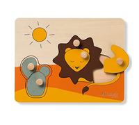 Hauck Puzzle N Sort Puzzle Bebe, Jouet Bébé 1 an, Puzzle Encastrement Bois FSC, Formes Animaux, Stimulation Motricité Fine et Coordination Œil-Main, Lion