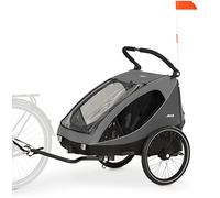 hauck Remorque Velo et Poussette 2 Enfants 2-en-1 Dryk Duo (6 Mois à 120 cm / 22 kg), inclus Barre d'Attelage, Attache Vélo, Roue Avant, Fanion et Feu Arrière - Pliable, Coffre XL - Gris