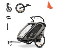 hauck Remorque Velo et Poussette Bike N Walk Duo, Chariot Enfant 2 Places, 6 Mois et Jusqu'à 22 kg - 120 cm avec Suspension, Frein à Main, Dossier Réglable, Coffre et Accessoires, Gris Clair