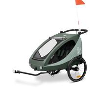 hauck Remorque Velo et Poussette Dryk Duo Plus avec Suspension, Chariot Enfant 2 Places (6-48 Mois), Inclus Barre d'Attelage, Roue, Fanion, Lumière, Pliable, Coffre XL - Vert Foncé