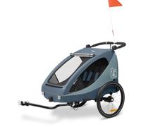 Hauck Remorque Velo et Poussette Dryk Duo Plus avec Suspension, Chariot Enfant 2 Places (6-48 Mois), Inclus Barre d'Attelage, Roue, Fanion, Lumière, Pliable, Coffre XL - Bleu Foncé