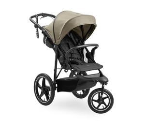 Hauck Runner 3 Olive Poussette tout-terrain robuste avec frein à main, pare-soleil XL, porte-gobelet, housse de pluie, roues pneumatiques XL, dossier inclinable dès la naissance jusqu'à 22 kg, poignée