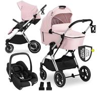 Hauck Vision X Poussette 3 en 1, avec coque bébé i-Size et accessoires, poussette combinée compacte pliable jusqu'à 25 kg, kit complet avec siège auto, rose mélangé