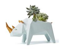 HAUCOZE Pot à Succulent Plante Rhino Statue Animal Figurine Décor 18cm | Résine Rangement pour Petit Objets Cactus,Moderne Sculpture Cadeau Tendance Ornement pour Salon Bureau Café Bar