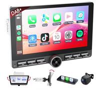 Haudio 1 DIN Dab CarPlay Autoradio,Voiture avec sans Fil carplay & Android Auto,10.1 Pouces HD Écran Tactile,avec 1080P Camera de Recul,AUX, FM/AM Bluetooth Radio
