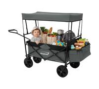 Hauki Chariot de Transport Pliable à Main avec Toit, Gris, Poussette de Plage avec Poches en Filet et Siège à 2 Places, Roulette avec Freins, Pivotante 360°, Charge Max. 80 kg, pour Enfants/Outils