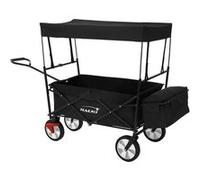 Hauki Chariot de Transport Pliable à Main avec Toit, Noir, avec 2X Poches en Filet/Extérieure, Roues avec Freins, Pivotante à 360°, Charge Max. 80 kg, pour Enfants/Outils, Jardin Plage