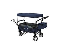 Hauki Chariot de Transport Pliable avec Toit et Sac, Bleu-Gris, à Main à Pousser et Tirer, Roues Avant Pivotantes à 360° avec Freins, Charge Max.120 kg, pour Enfants, de Jardin, Plage