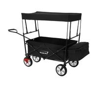 Hauki Chariot de Transport Pliable à Main avec Toit, Noir, avec 2X Poches en Filet/Extérieure, Roues avec Freins, Pivotante à 360°, Charge Max. 80 kg, pour Enfants/Outils, Jardin Plage