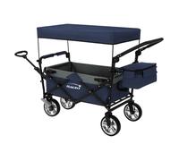 Hauki Chariot de Transport Pliable avec Toit et Sac, Bleu-Gris, à Main à Pousser et Tirer, Roues Avant Pivotantes à 360° avec Freins, Charge Max.120 kg, pour Enfants, de Jardin, Plage
