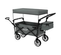 Hauki Chariot Transport Pliable avec Toit Gris Chariot à Main Roues Pivotante 360° 120kg Chariot pour Enfants Outils Jardin Plage