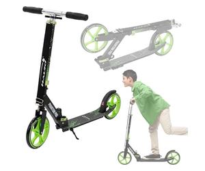 Hauki Cityroller Scooter Vert, Trottinette Pliable et Réglable en Hauteur, Roues XXL, Frein Arrière à Pédale, pour Enfants et Adultes, Modèle Urbaine avec Béquille Sangle Transport Sécurité Stable