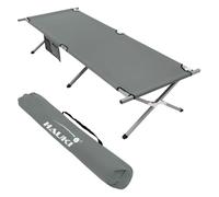 Hauki Lit de Camping Pliable Gris 210x83x46cm XL Cadre en Métal Lit d'Invité Portable Chaise Longue Jardin Camping Randonnée 150kg