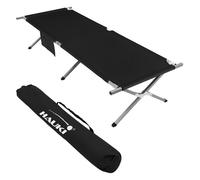 Hauki Lit de Camping Pliable Noir 210x83x46cm XL Cadre en Métal Lit d'Invité Portable Chaise Longue Jardin Camping Randonnée 150kg