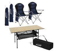 Hauki Set de Meubles de Camping, 3 Pièces, Table en Aluminium, Beige, 2 Chaises de Pêche Pliantes Bleues, Ensemble Pratique avec Sac de Transport, pour 2 Personnes, Mobilier d'Extérieur Jardin Voyage