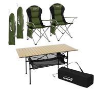 Hauki Set de Meubles de Camping, 3 Pièces, Table en Aluminium, Beige, 2 Chaises de Pêche Pliantes Kaki, Ensemble Pratique avec Sac de Transport, pour 2 Personnes, Mobilier d'Extérieur Jardin Voyage