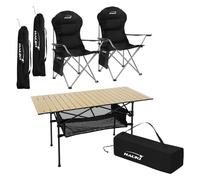 Hauki Set de Meubles de Camping, 3 Pièces, Table en Aluminium, Beige, 2 Chaises de Pêche Pliantes Noires, Ensemble Pratique avec Sac de Transport, pour 2 Personnes, Mobilier d'Extérieur Jardin Voyage