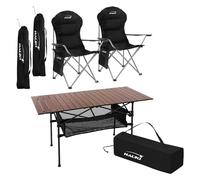 Hauki Set de Meubles de Camping, 3 Pièces, Table en Aluminium Marron, 2 Chaises de Pêche Pliantes Noires, Ensemble Pratique avec Sac de Transport, pour 2 Personnes, Mobilier d'Extérieur Jardin Voyage