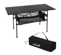 Hauki Table de Camping Pliante, 118 x 55 x 64,5 cm, Enroulable en Aluminium Robuste, Plateau Noir, Pieds Antidérapants, Sac de Transport Inclus, Pochette Rétractable, de Jardin Voyage Plage Parc