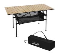 Hauki Table de Camping Pliante Noire 118 x 55 x 64,5 cm Plateau de Table Beige Enroulable d'Extérieure en Aluminium de Jardin Voyage