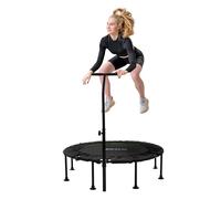 Hauki Trampoline de Fitness Ø122cm Vert, Rebondisseur d'Intérieur, Barre de Maintien Réglable en Hauteur, Structure en Acier, Capacité 150 kg, Plateforme de Saut Silencieuse pour Exercices à la Maison