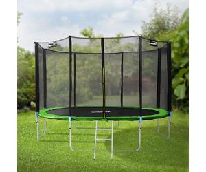 Hauki Trampoline d'Extérieur, Ø 427 cm, Vert, Certifié GS, Trampoline de Jardin Rond pour Enfants, jusqu'à 150 kg, Kit Complet avec Filet de Sécurité, Échelle, Couverture de Bord, Barres Rembourrées