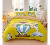 HAUNGDEJIN Astérix Parure de lit 3 pièces imprimée sur le thème - Adorable literie pour chambre d'enfant (1 lit simple + 80 x 80 cm x 2)